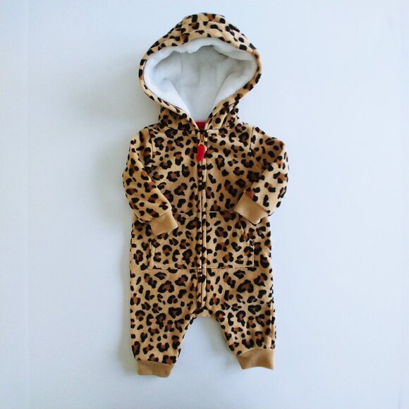 Carter's Leopard Print Fleece Zip-Up Jumpsuit Newborn - Picture 5 of 5
